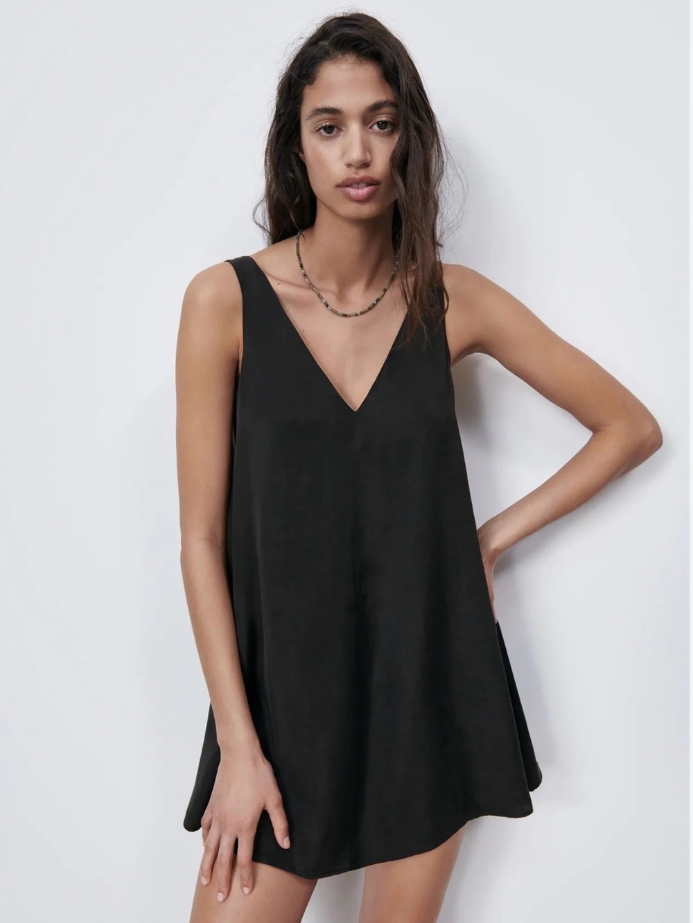 Zara Black V-Neck Swing Mini Dress